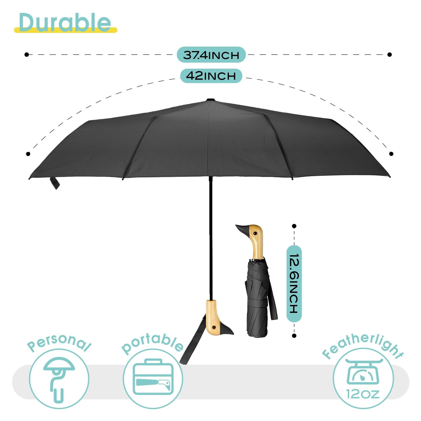 Duck Umbrella – Cute Duck Umbrella with Adorable Duck Handle, The Perfect Duck Umbrella for Duck Lovers One Size RD2 — image 3