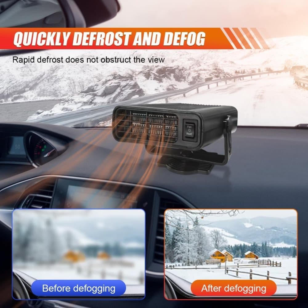 12V 200W Portable Car Heater and Fan 2-in-1 with 360° Rotation, Fast Defrosting and Windshield Demisting, Black — image 4
