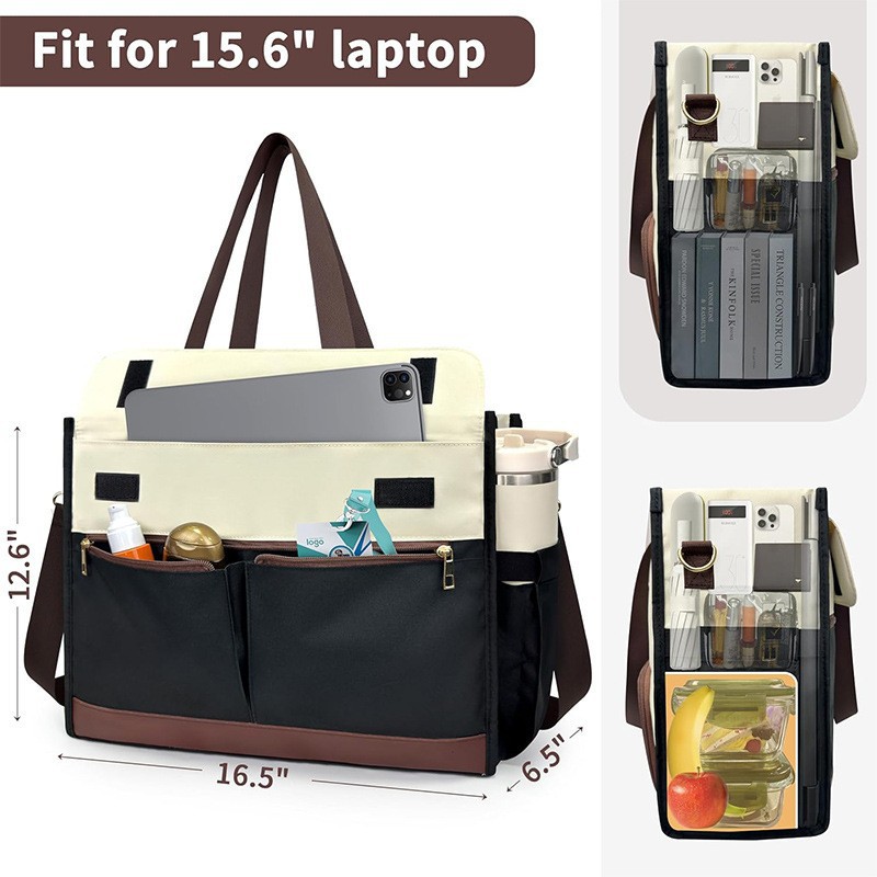 Black Large Capacity Insulated Lunch Tote Bag with Shoulder Strap Leakproof Cooler Handbag Multi-Pocket Work Organizer for Office and Picnics — image 2