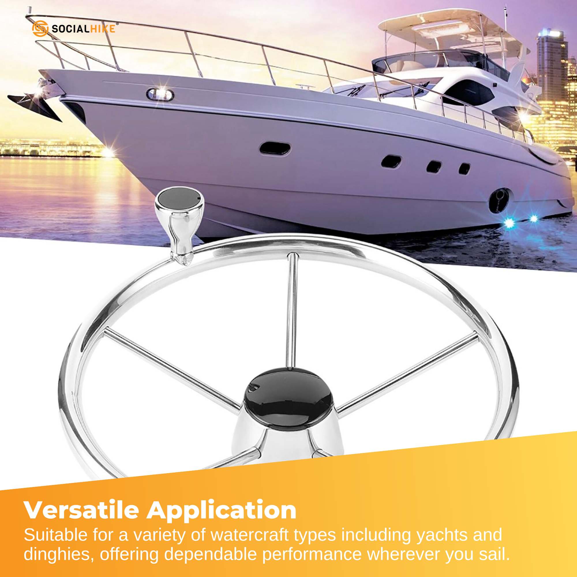 13.5" Boat Stainless Steel Steering Wheel - 5 Spoke with Knob For 3/4" Shaft — image 4
