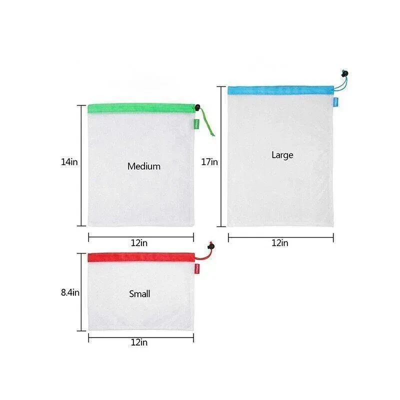 Up 15X Eco Friendly Reusable Mesh Produce Bags Superior Double Stitched Strength - 5PCS Medium Green โ image 4