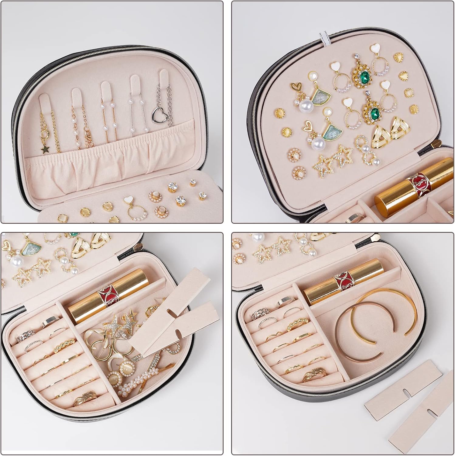 Travel Size Jewelry Box, Small Portable Seashell-shaped Jewelry Case, 2 Layer Mini Jewelry Organizer in PU Leather, Earring Necklace Bracelet Ring Holder Box — image 4