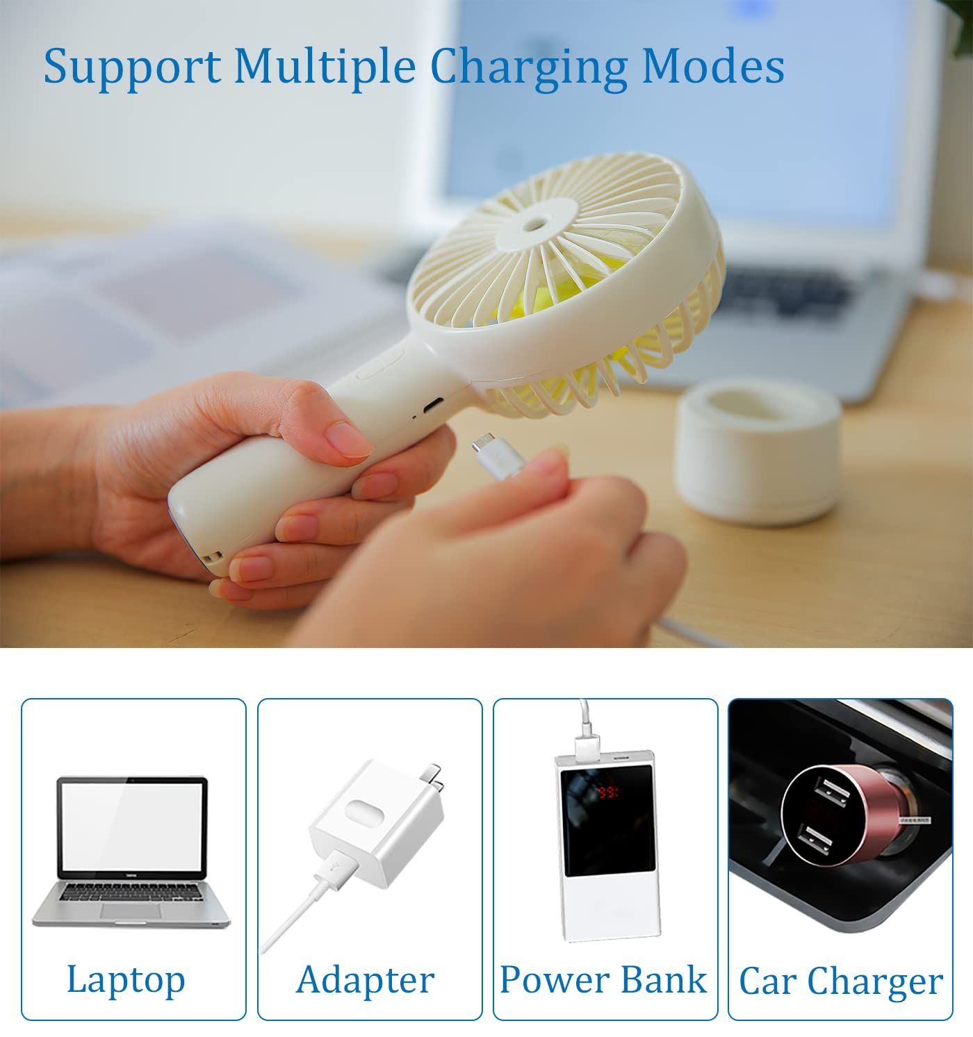 Small Handheld Misting Fan, Portable Mister Fan with 20ml Water Tank Rechargeable USB/Battery Operated Spray Water