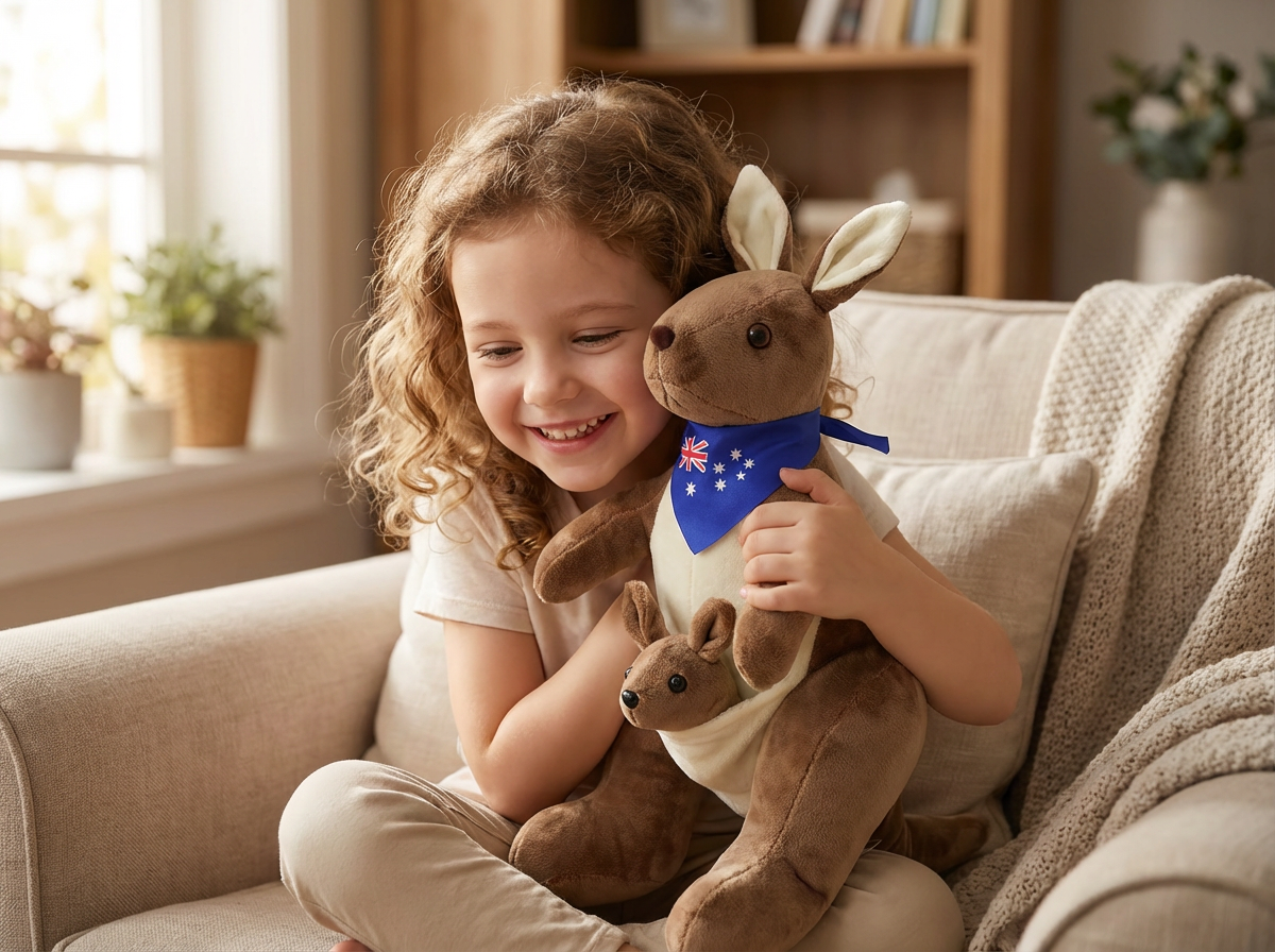 Kangaroo Stuffed Animal with Joey in Pouch & Australia Scarf - Soft Cuddly Plush Toy(45cm, Dark brown )| Other Colors Available in Store โ image 3