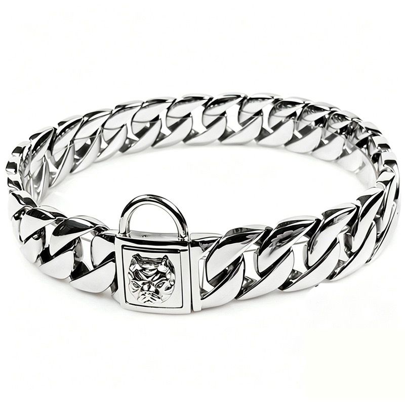 Premium Stainless Steel Cuban Link Dog Collar with Dog Head Buckle – Stylish, Durable, and Comfortable for Large Breeds, Perfect for Daily Walks and — image 4