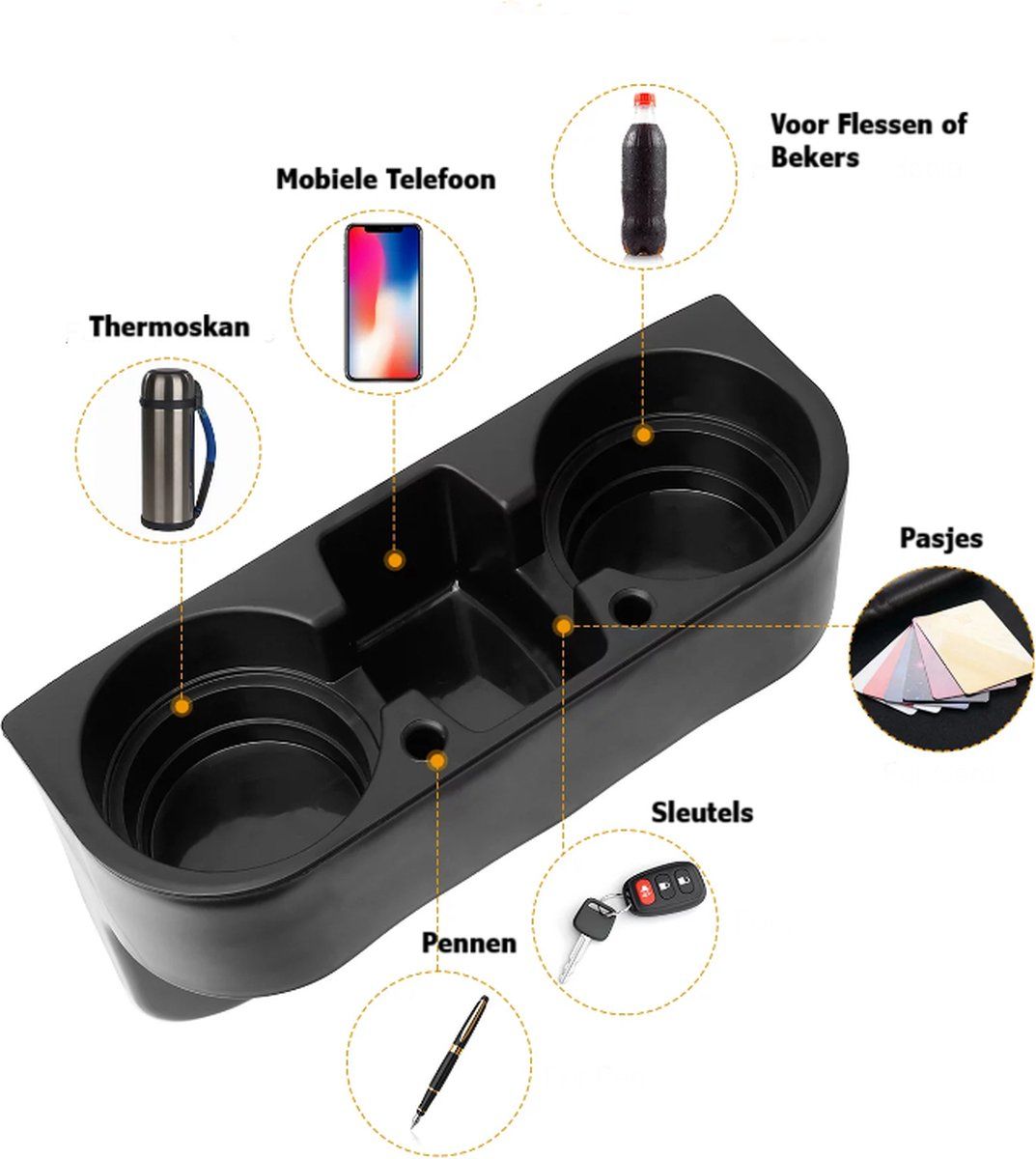 Car Cup Holder Organizer, Space-Saving Storage Insert for Drinks, Phones and Small Items in Cars, SUVs and Trucks, Black — image 2