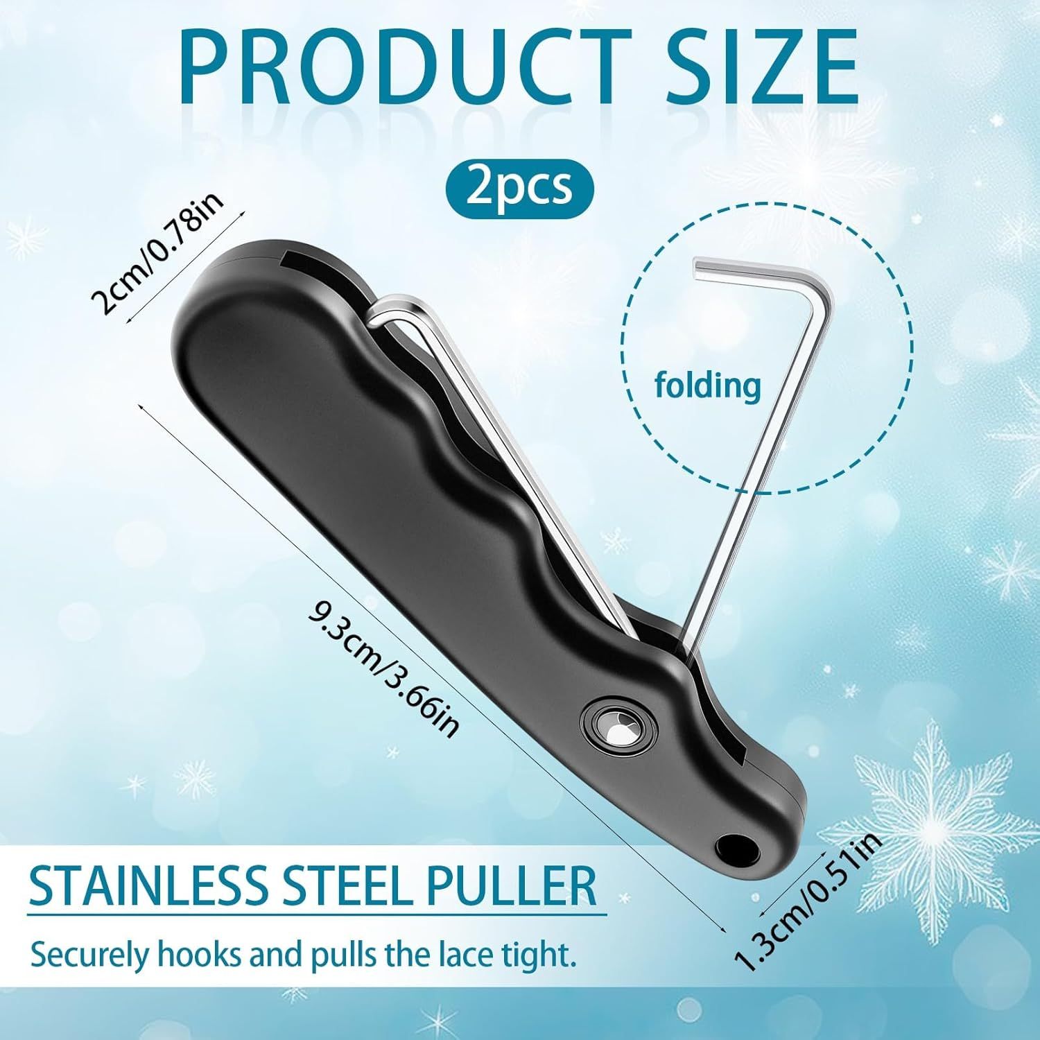 2 Pieces Folding Shoe Lace Puller, Stainless Steel Hockey Skate Lace Tightening Tool, Portable Black Boot Lace Tightener for Ice Skates & Figure Skates Lace โ image 2