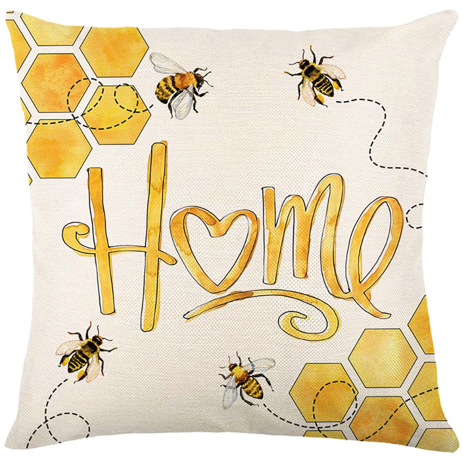 Floral Pillow Covers 18x18 inch Set of 4 Yellow Bee Honey Pillow Cases Spring Summer Decorative Cushion Covers for Couch Sofa โ image 2