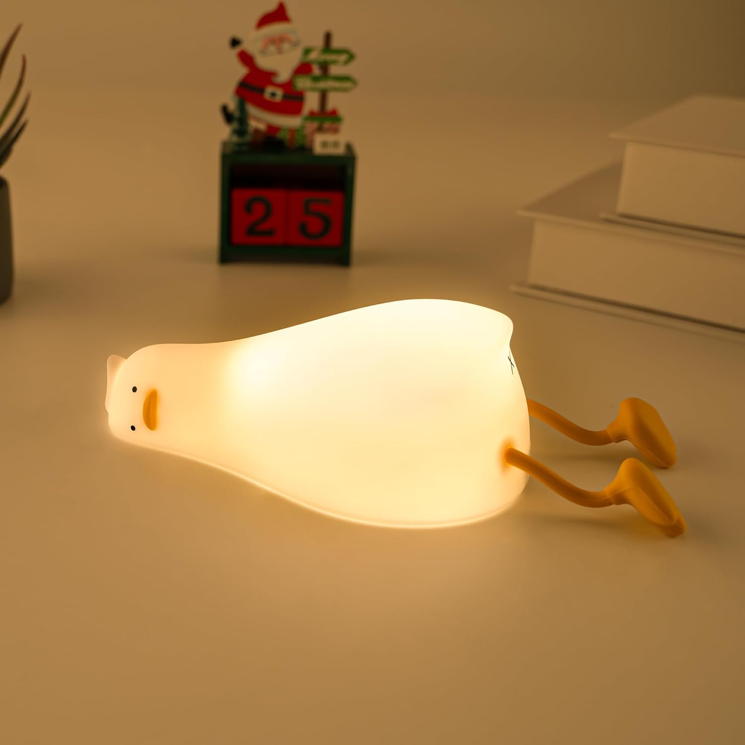 UENEEDE Lying Flat Duck Lamp, 3 Level Dimmable Rechargeable Silicone Night Light, Benson Duck Cute Squishy Touch Sensor Bedside Lamp for Nursery