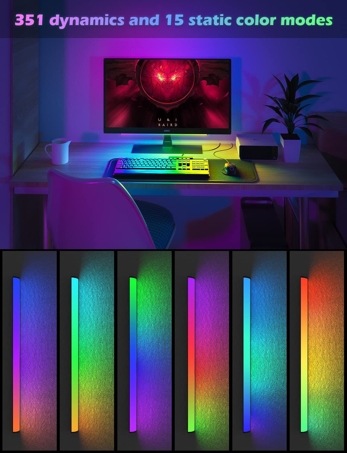 2 Pcs RGB LED Gaming Light Bar - Dual Color Temperature & Adjustable RGB Effects, USB-Powered Backlight for Monitors, Remote & Button Control, 30cm Lightweight โ image 5