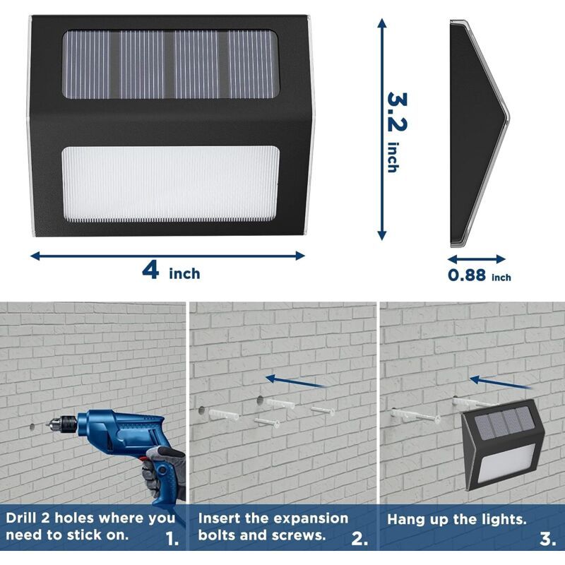 12 Pack Waterproof Solar Stair Lights Cool White Black — image 4