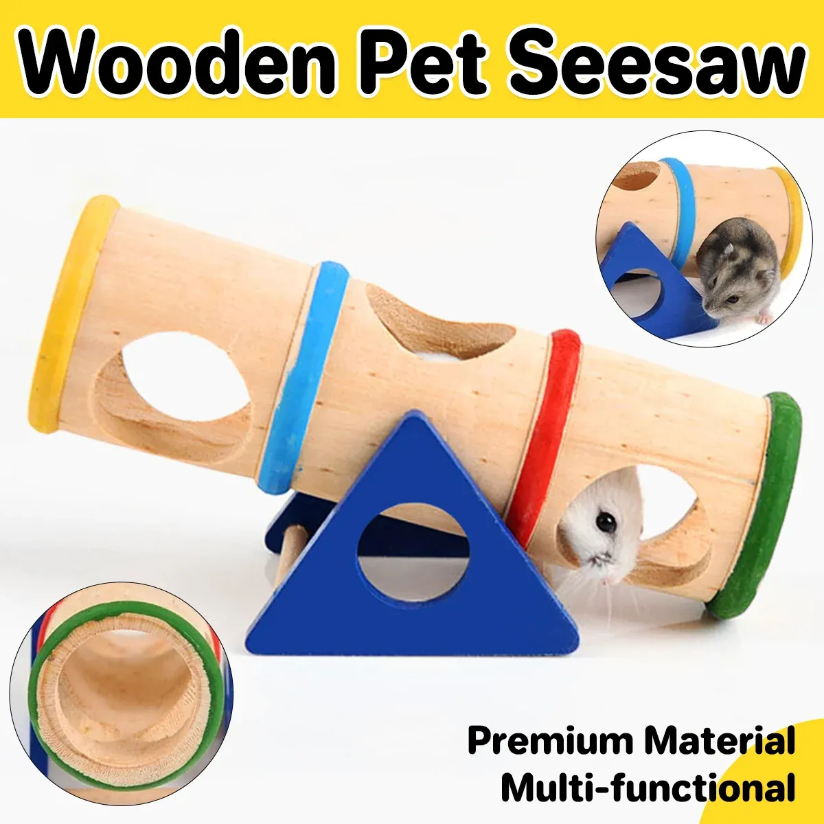 Hamster Wooden Toy Set Pet Seesaw Bucket Chew Toy Cage Accessories for Small Pet