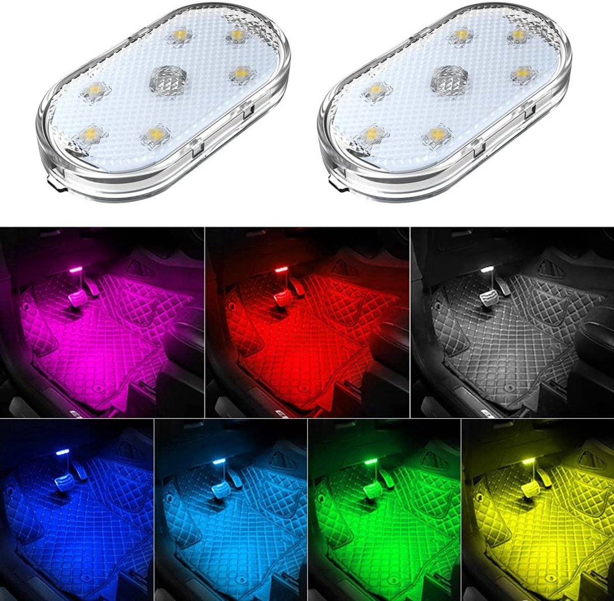 LED Car Lights - 4 Pack - LED Interior Car Lights - 7 Color Ambient Car Lights - USB Rechargeable Car Reading Lights - Portable โ image 5
