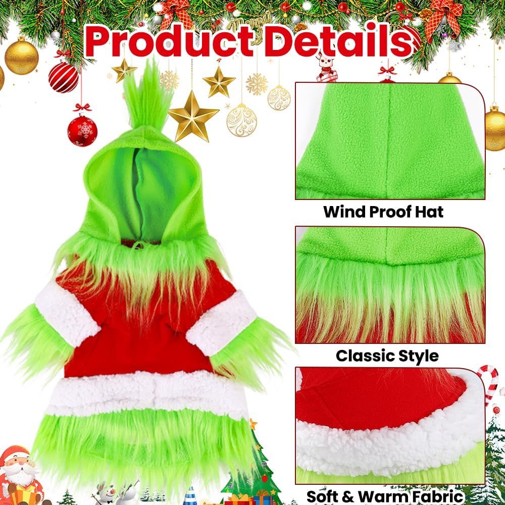 Dog Christmas Outfit，Christmas Pet Clothes Green Classic Dog Hoodie Shirt Cosplay Apparel Christmas Party Cosplay Costume Pet Supplies Accessories for Small — image 3