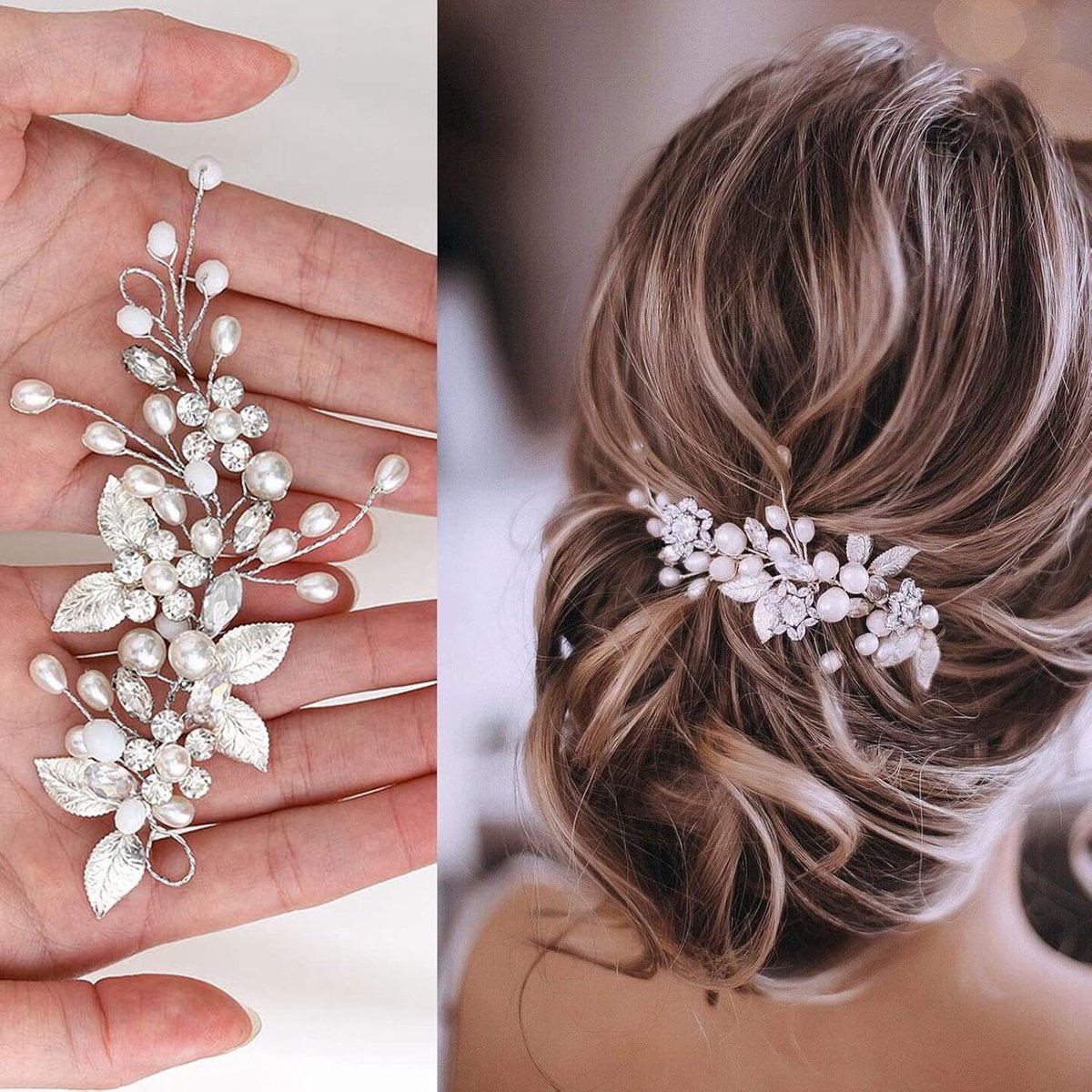 Hair accessories with leaf for weddings - Hair accessories with flowers for weddings - Headband with pearls - Hair accessories for weddings - Hair accessories