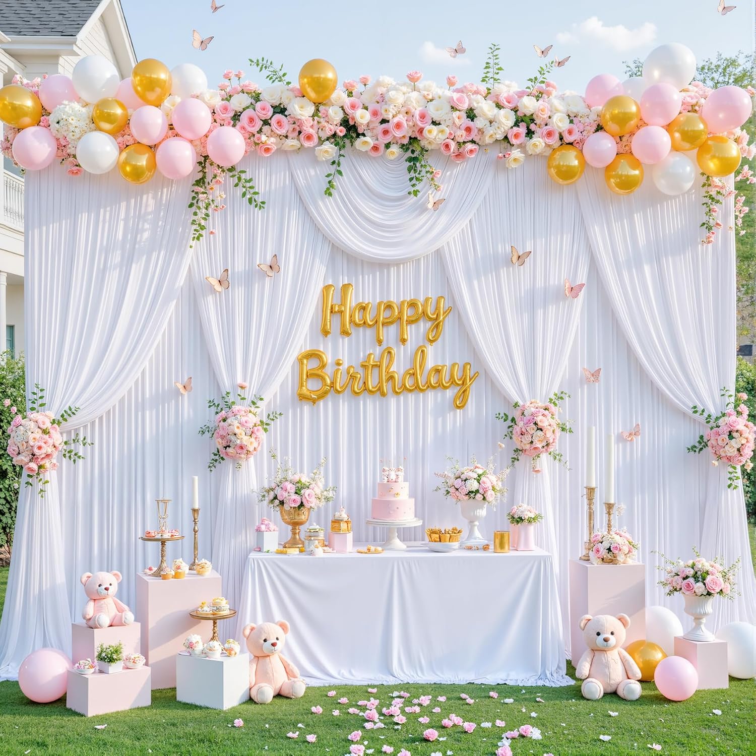 10x10 White Backdrop Curtain for Parties Wedding Wrinkle Free White Photo Curtains Backdrop Drapes Fabric Decoration for Baby Shower 5ft x 10ft,2 Panels โ image 3