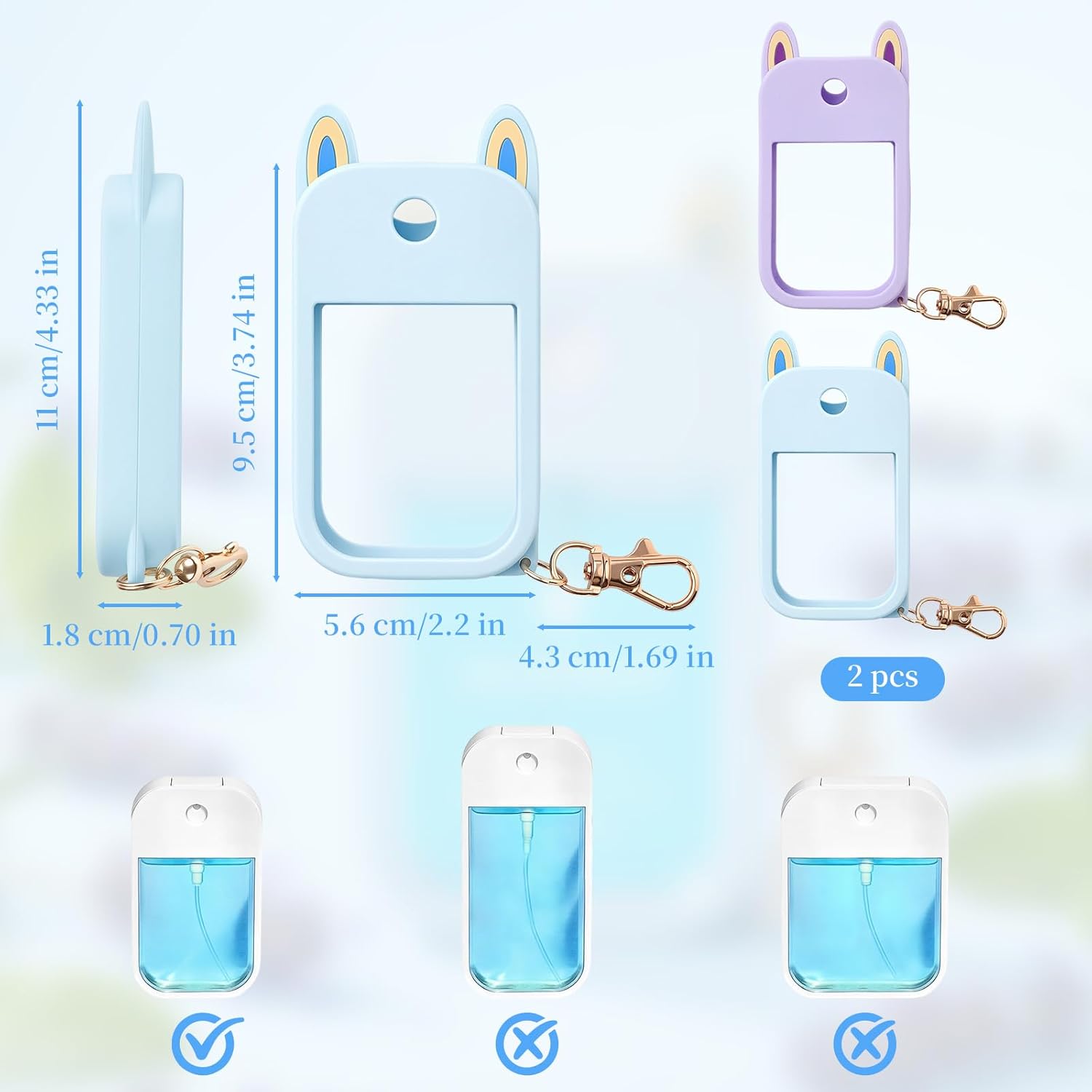 2-Pack Hand Sanitizer Spray Case Compatible with Touchland, Silicone Travel Hand Sanitizer Case Holder with Keychain for Touch Land Mist Cases 1FL. OZ