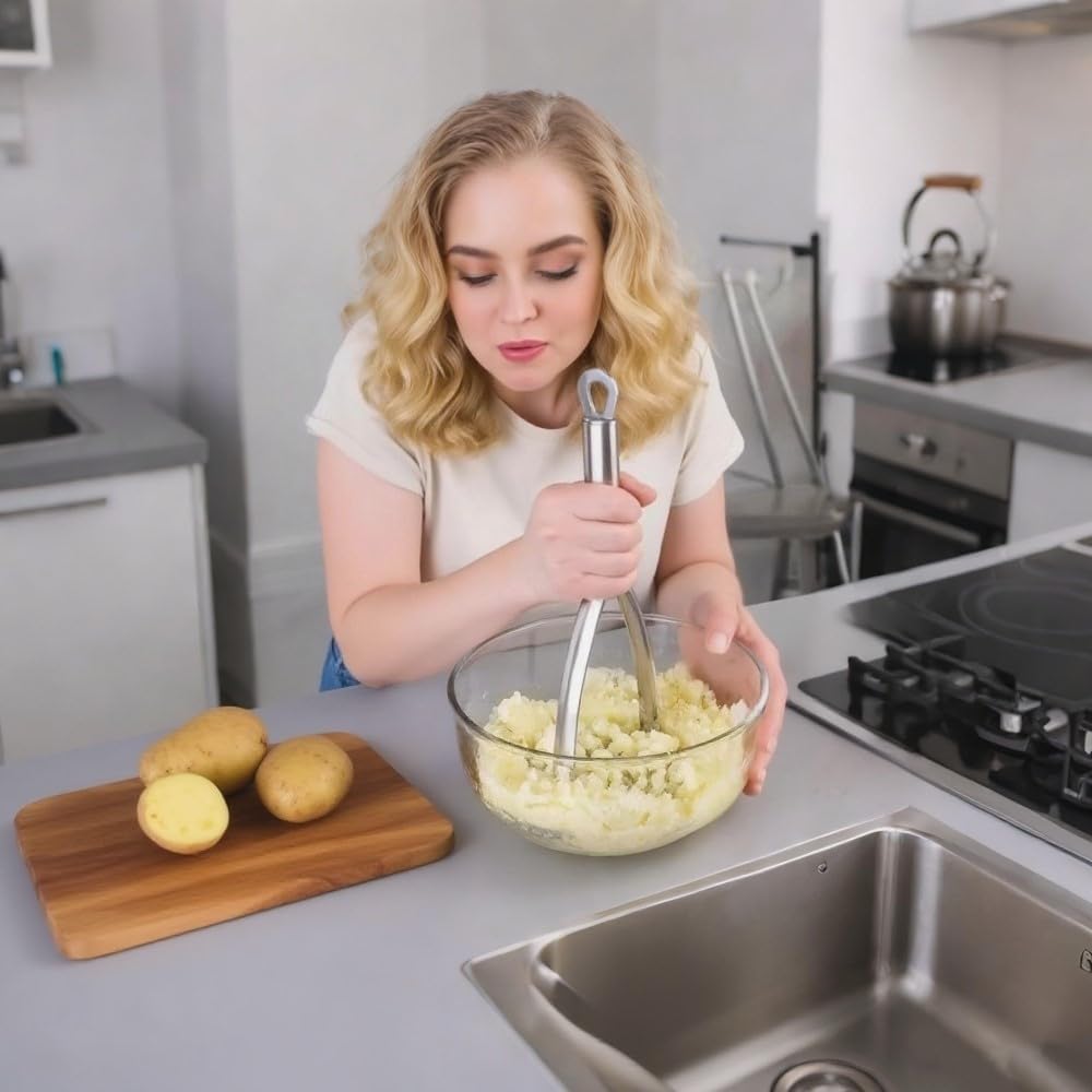 Potato Masher,Professional 18-10 Stainless Steel Potato Masher.Garlic Press,Cooking and Kitchen Gadget โ image 6