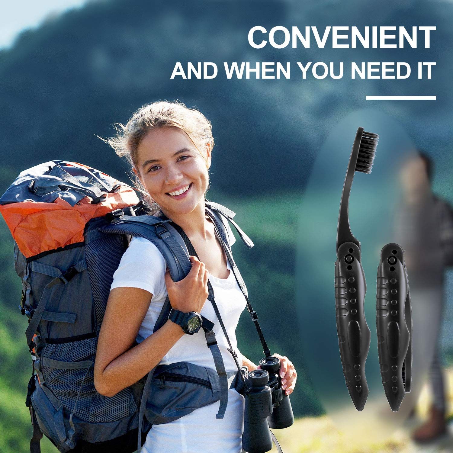 8 Packs Travel Toothbrushes Individually Wrapped Black Folding Toothbrush for Travel Camping Portable Charcoal Toothbrush with — image 5