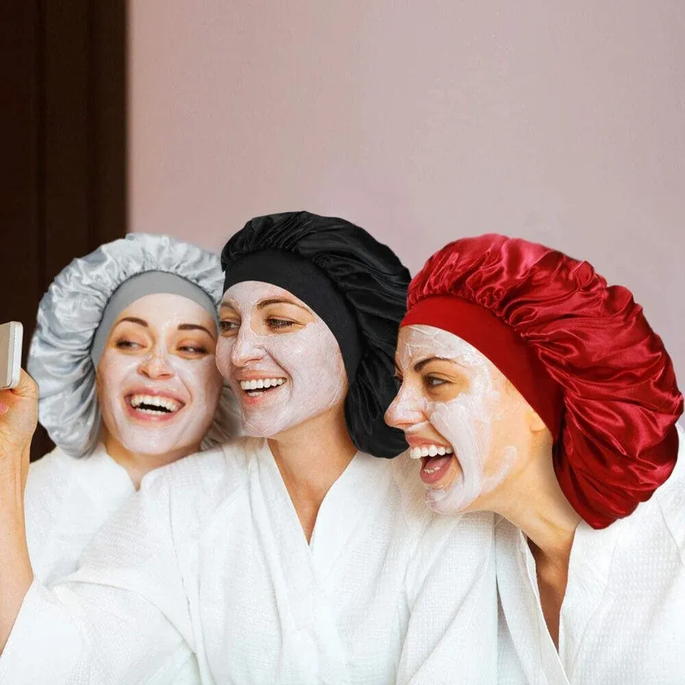 Sleeping Bonnet Hair Wrap Silk Satin Cap Women Elastic Night Soft Hat Headwear - Pink — image 6