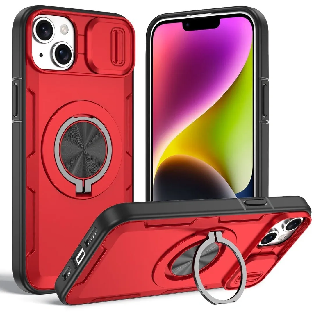 2-in-1 Magnetic Sliding Lens Case, Red for iPhone 14