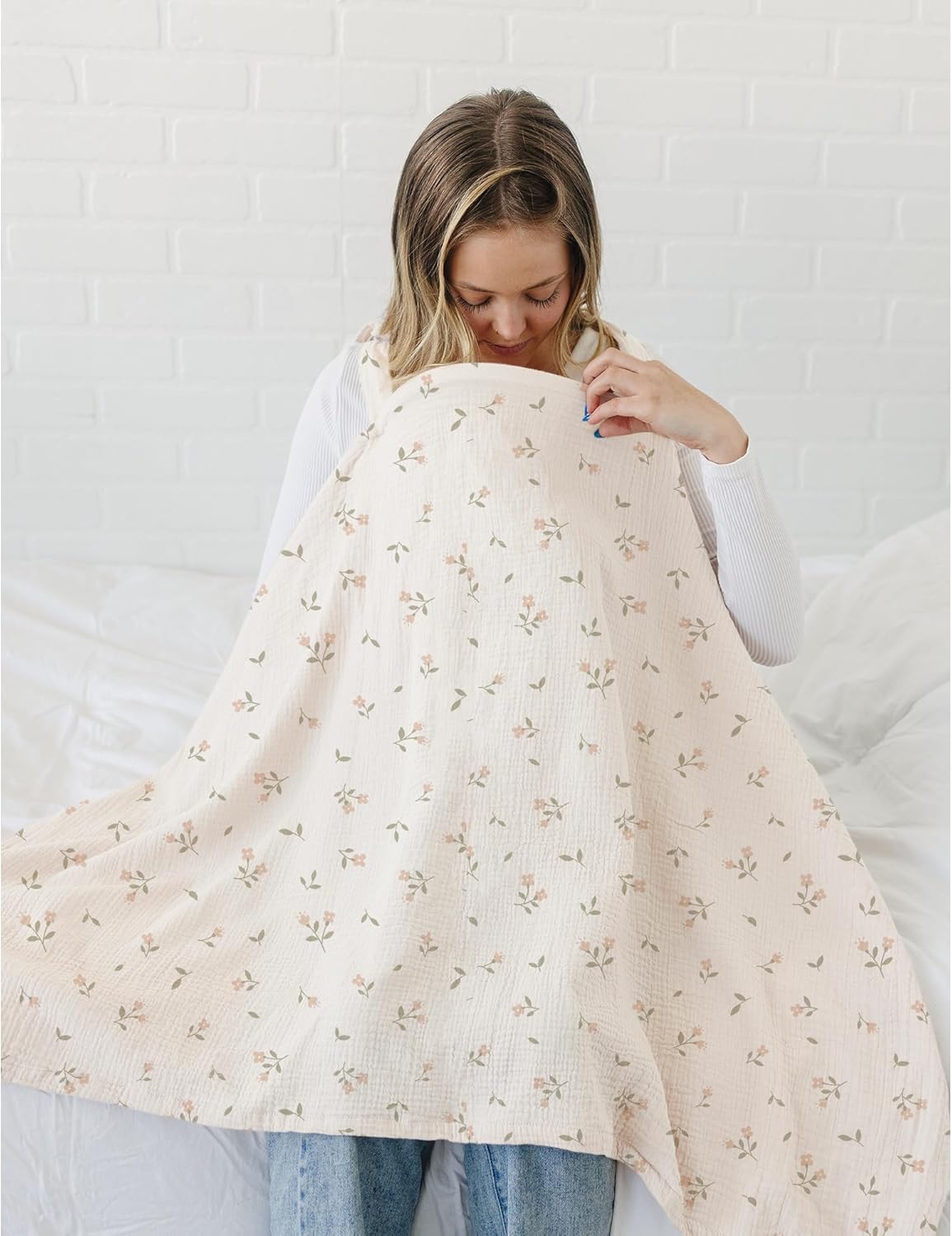 Muslin Nursing Covers for Breastfeeding, Privacy Breast Feeding Cover with Arch Neckline, 100% Cotton Nursing Apron โ image 4