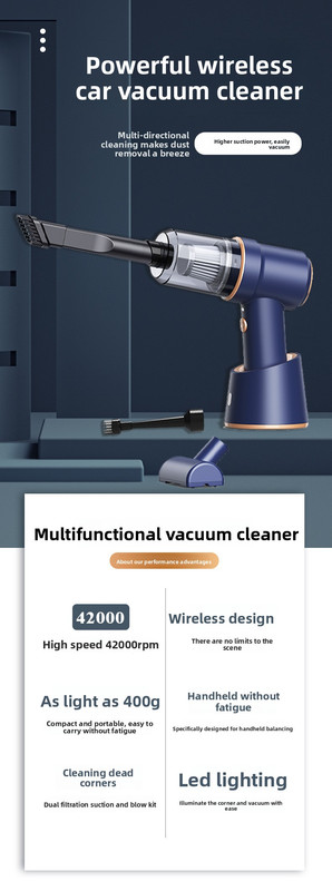 2-in-1 Cordless Handheld Car Vacuum Cleaner 120W High Power Suction and Blower Portable Mini Duster for Auto and Home Blue — image 2