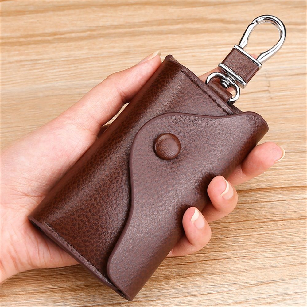 Car Key Case for Men and Women Small Leather Key Holder Key Cover with 6 KeyChains （brown）Key Holder Case, Large Capacity Leather Key Case Wallet — image 2