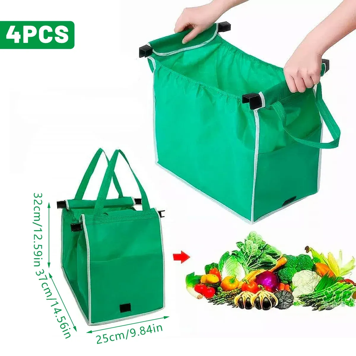 4 x Reusable Supermarket Shopping Trolley Clip-on Large Foldable Grab Handle Bag — image 3