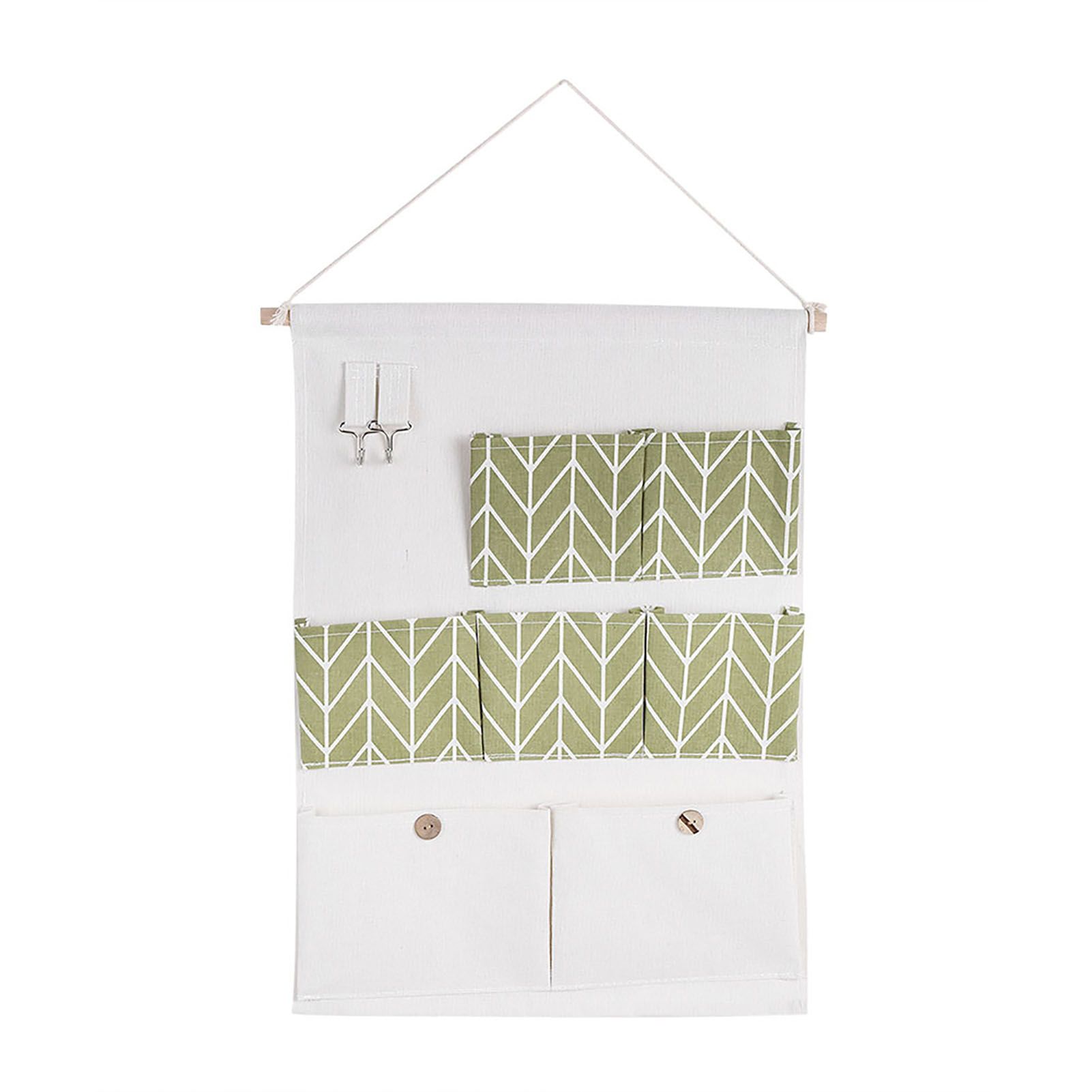 7 Pockets Cotton Linen Wall Hanging Storage Bags Door Pouch Bedroom Home Organizer Green — image 3