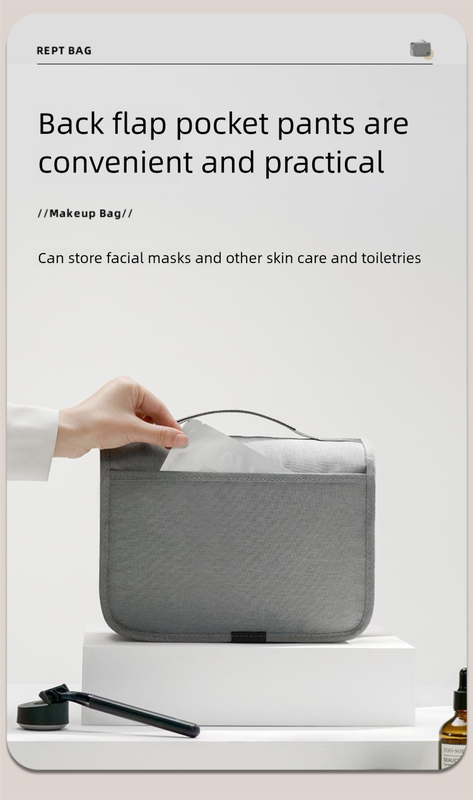 Beige Eco-Friendly RPET Hanging Toiletry Bag - Large Capacity Waterproof Travel Makeup Organizer โ image 5