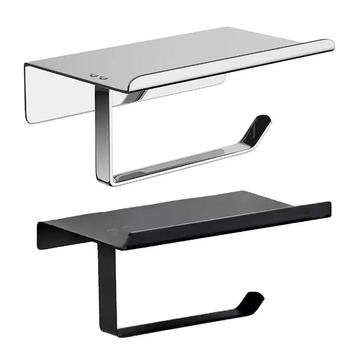 304 Stainless Steel Toilet Paper Holder Non-perforated Roll with Phone Rack - Black โ image 3