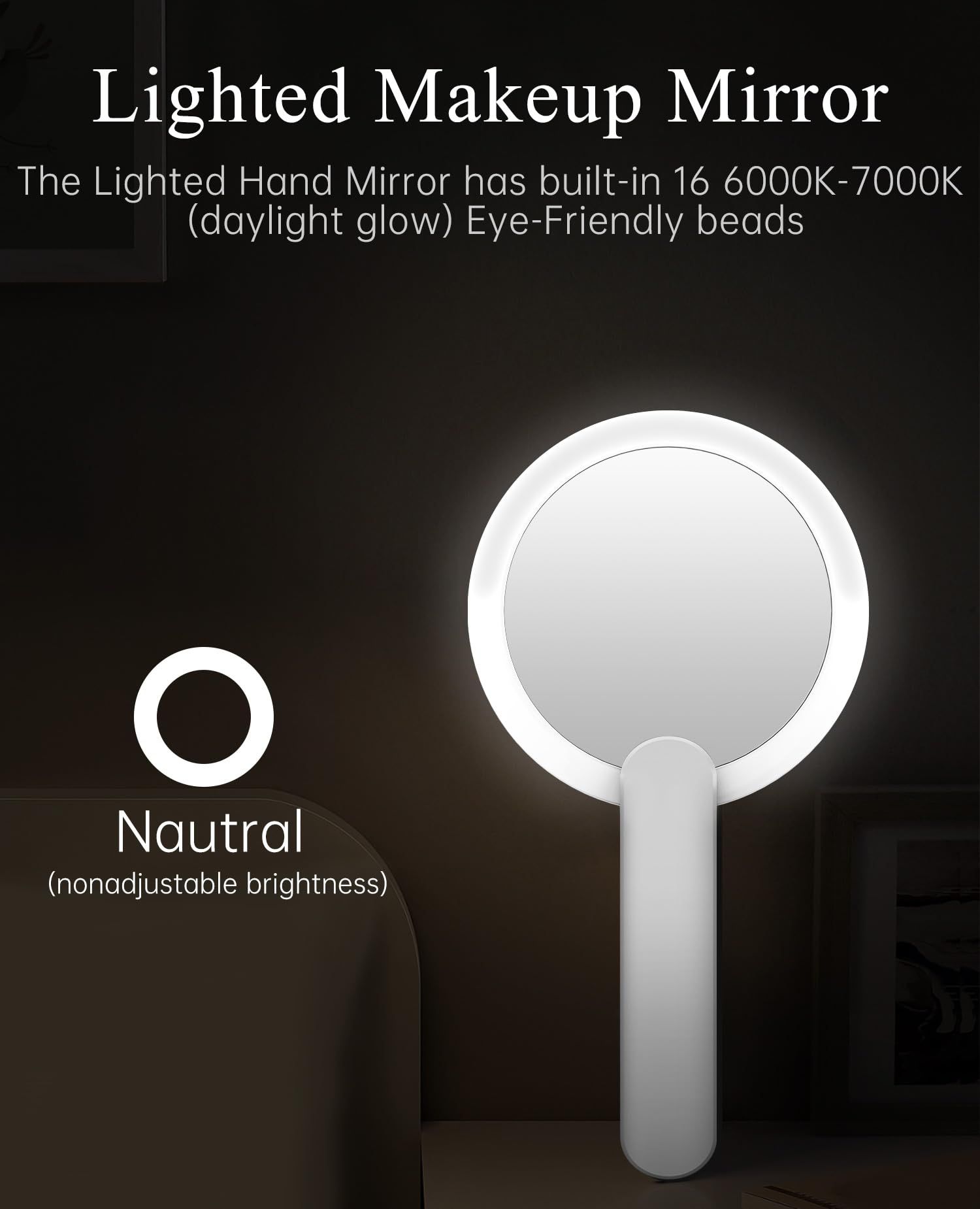 Handheld Mirror with Lights with Swivel Handle, Compact, Pocket, Purse, Folding, with USB Charging — image 5