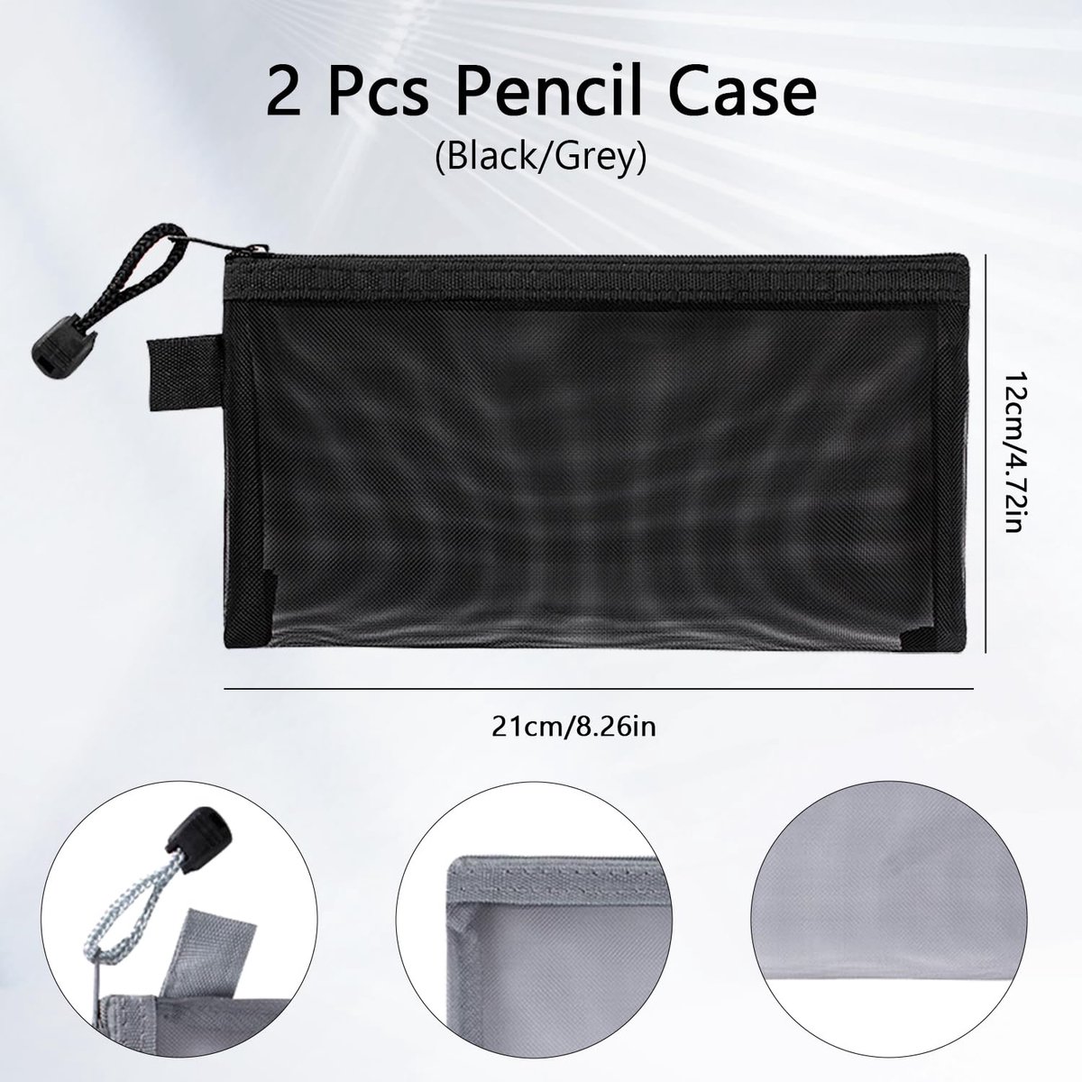 2pcs Transparent pencil case with zipper (21 x 11.5 cm) - Waterproof - For Girls and Boys โ image 3