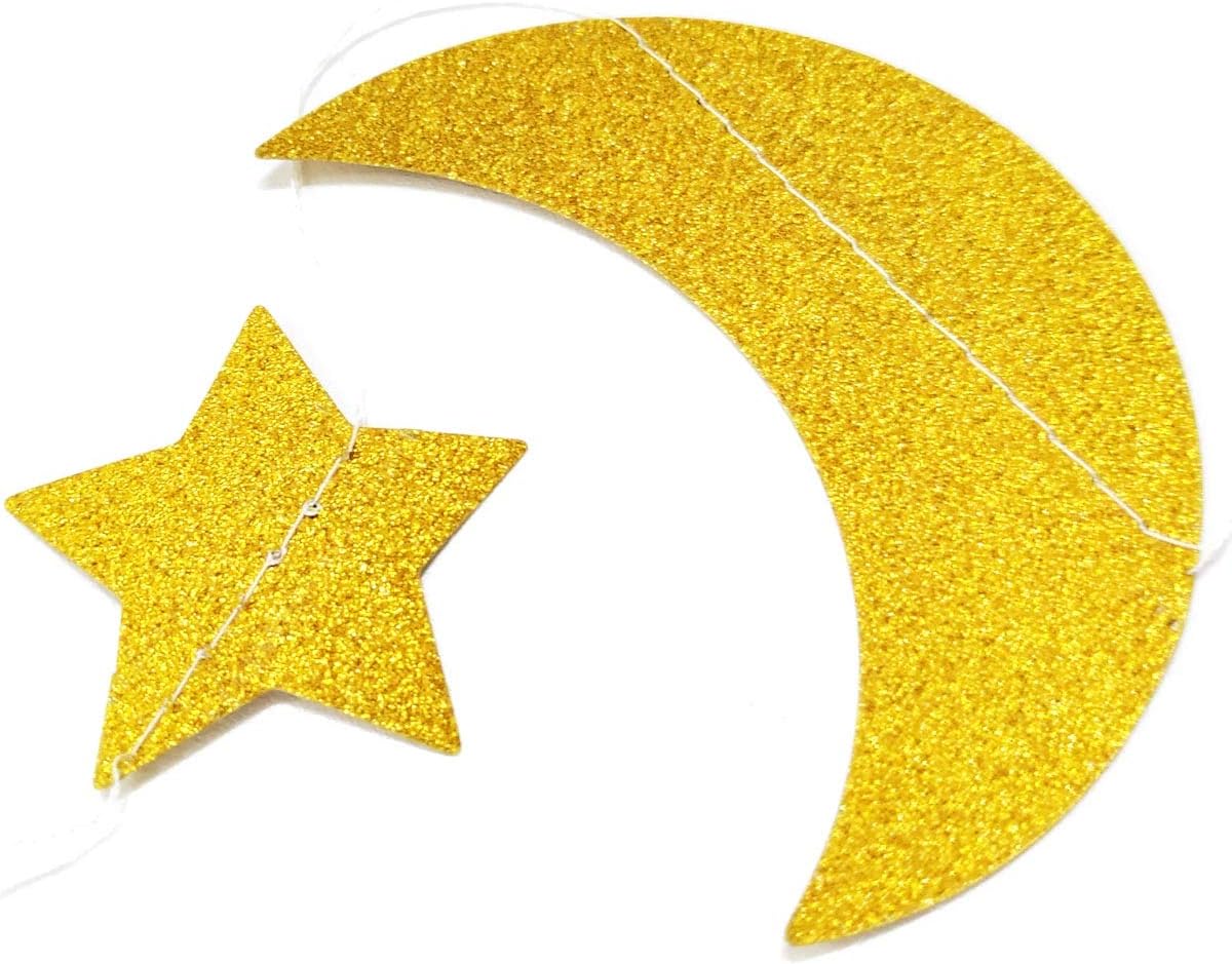 50ft Glitter Moon & Stars Garlands, 6 Pack Gold Double-Side Crescent and Twinkle Paper Hanging Decorations for Birthday Party Baby Shower Engagement Wedding — image 2