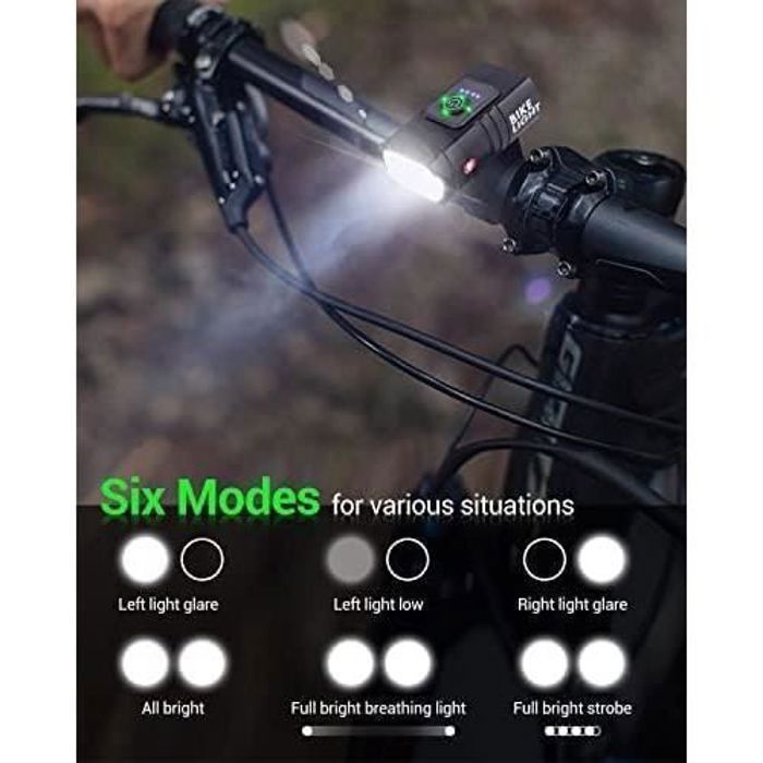 1600 Lumen USB Rechargeable Bike Light Set, IPX5 Waterproof Front Headlight and Rear Taillight with 6 Front and 4 Rear LEDs โ image 2