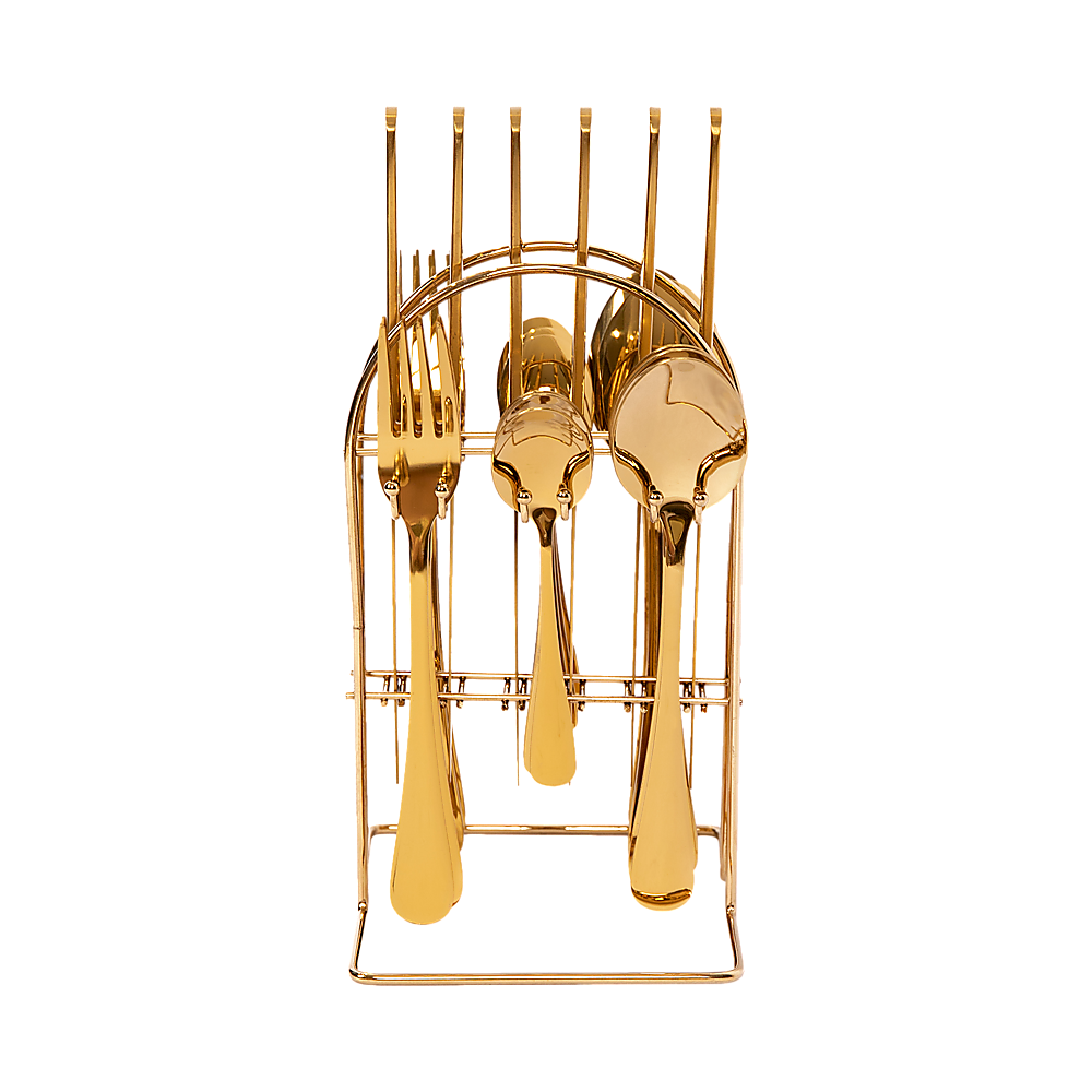 Tableware 24PC Gold Cutlery Set SS304 Household Knife Fork Spoon Kitchen with Storage Rack Dinner Service β image 6