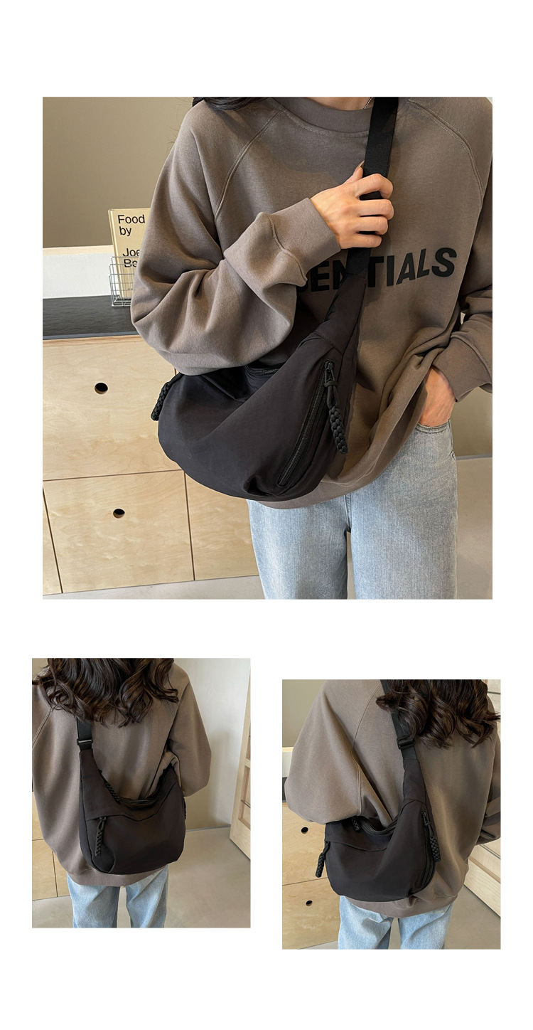 Black Large Nylon Crescent Crossbody Bag - Casual Slouchy Shoulder Purse โ image 2