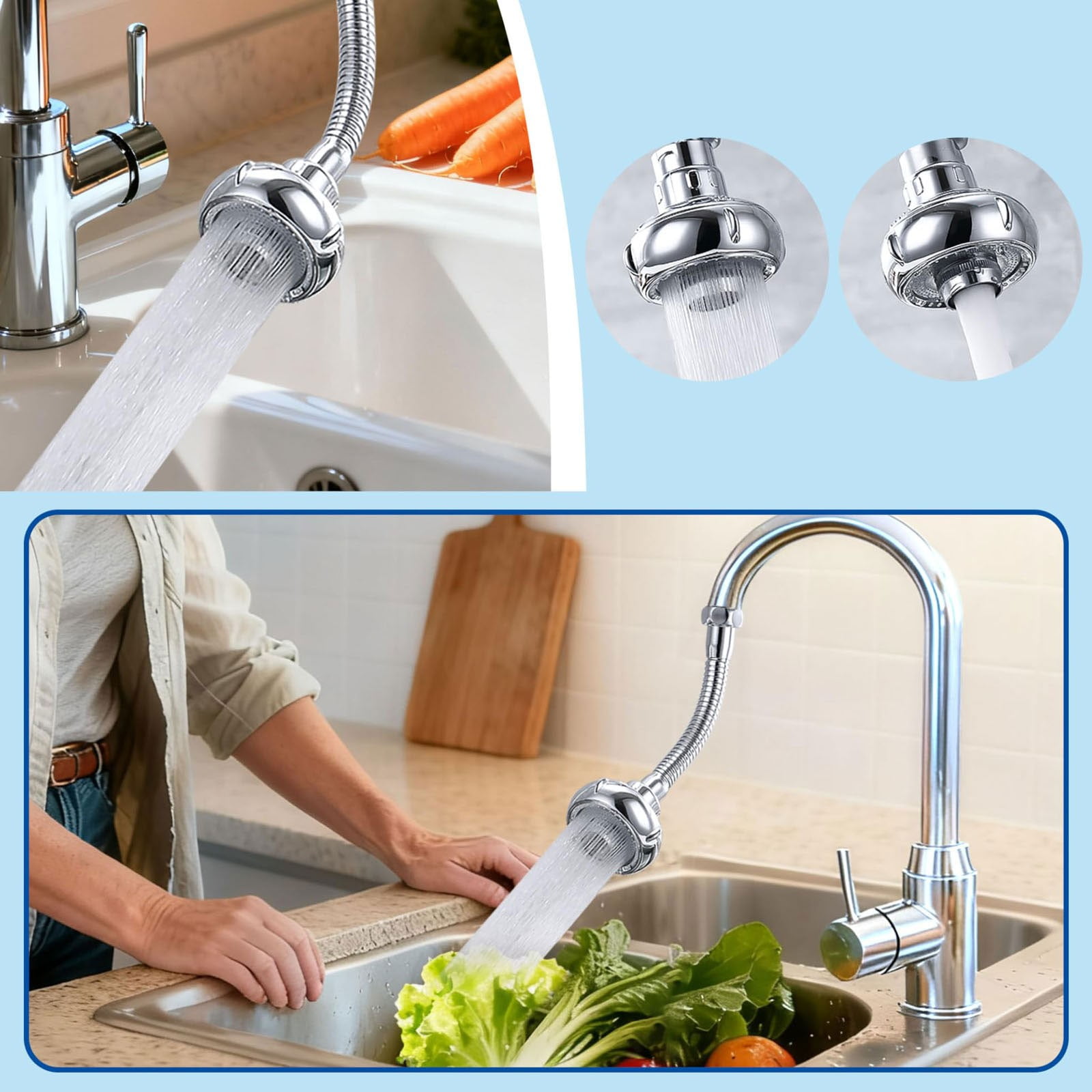 Shaped 360° Swivel Kitchen Faucet Extender Anti Function Kitchen Faucet Sprayer Attachment Large Diameter Shower Head Water Saving 8 Inch 20 6 6cm Silver — image 5