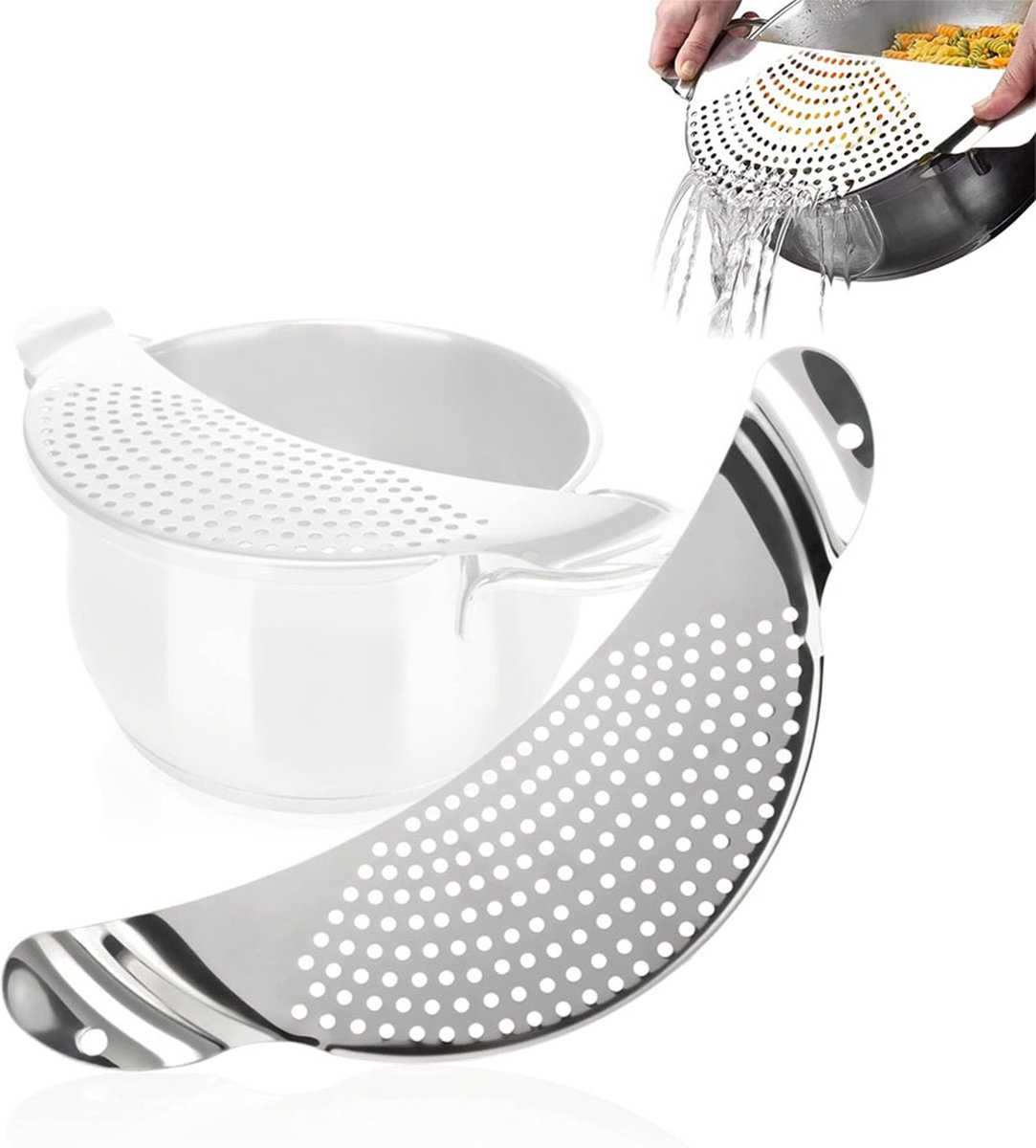 Stainless Steel Draining Aid - Draining Lid with Handles - Colander - 33.5 Cm - BPA-Free - Solid Compact Kitchen Draining Lid - Colander - Kitchen
