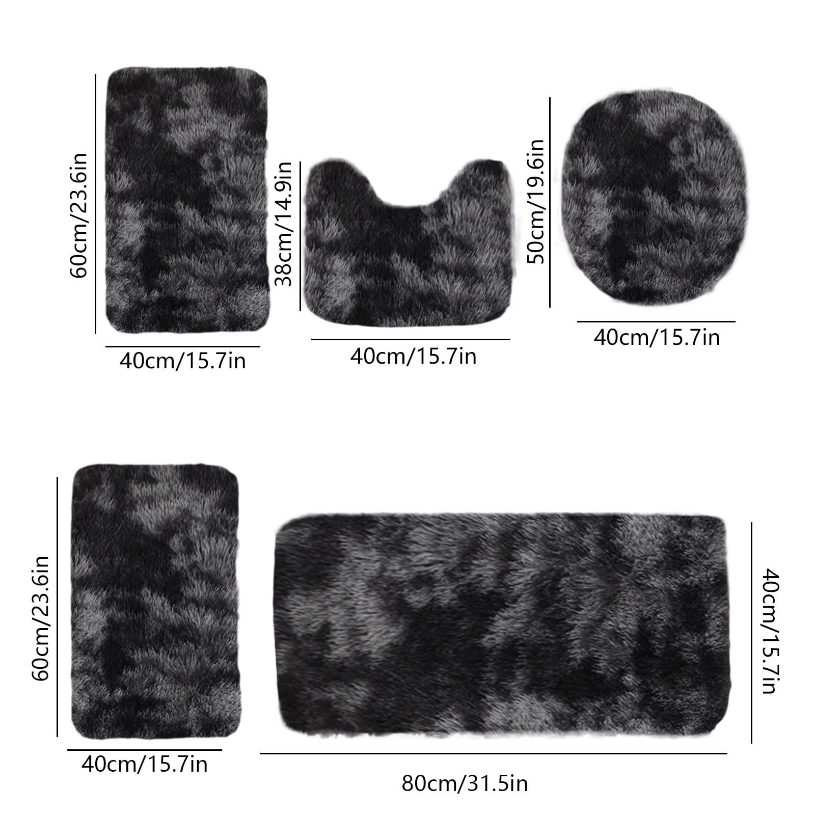 Tie-Dye Bathroom Rugs Sets, Non-Slip Bath Mat Set 5 Piece, Soft Comfortable Washable Bathroom Mat Set, Quicker Dry Bathroom Rug with Toilet Rug Black — image 3