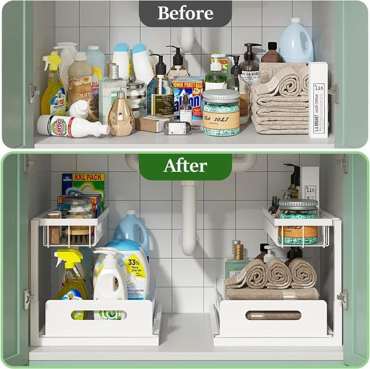 2-Tier White Storage Shelf Spice Rack for Kitchen Bathroom Drawer Organization — image 3