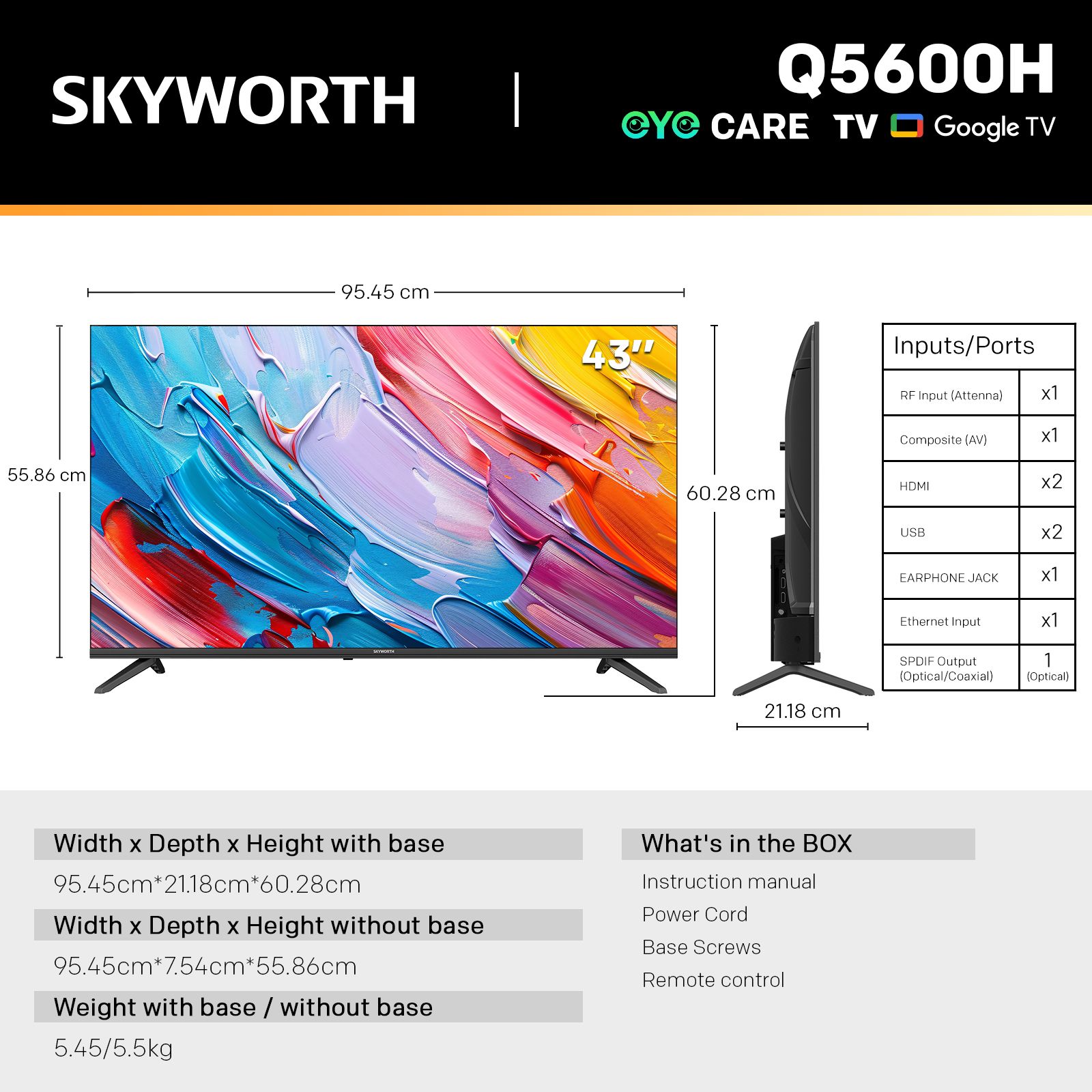 SKYWORTH Q5600H 43''-QLED+ Smart Google TV, FHD, HDR10 HLG, Find-My Remote,Dolby Audio, Screen Casting, Bezel Less Design, Voice Control — image 2