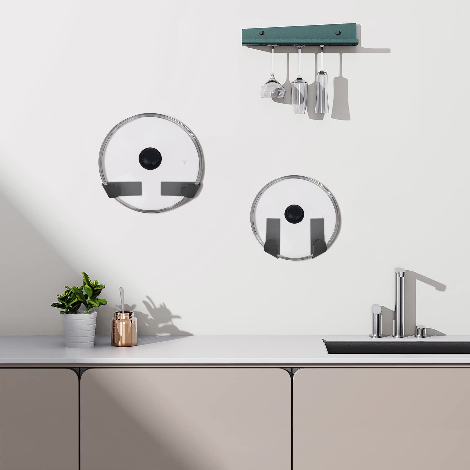 Pot Lid Holder, 6Pcs Household Punch‑Free Wall Mount Pot Lid Organizers Self Adhesive Pan Pot Lid Storage Rack Black — image 3