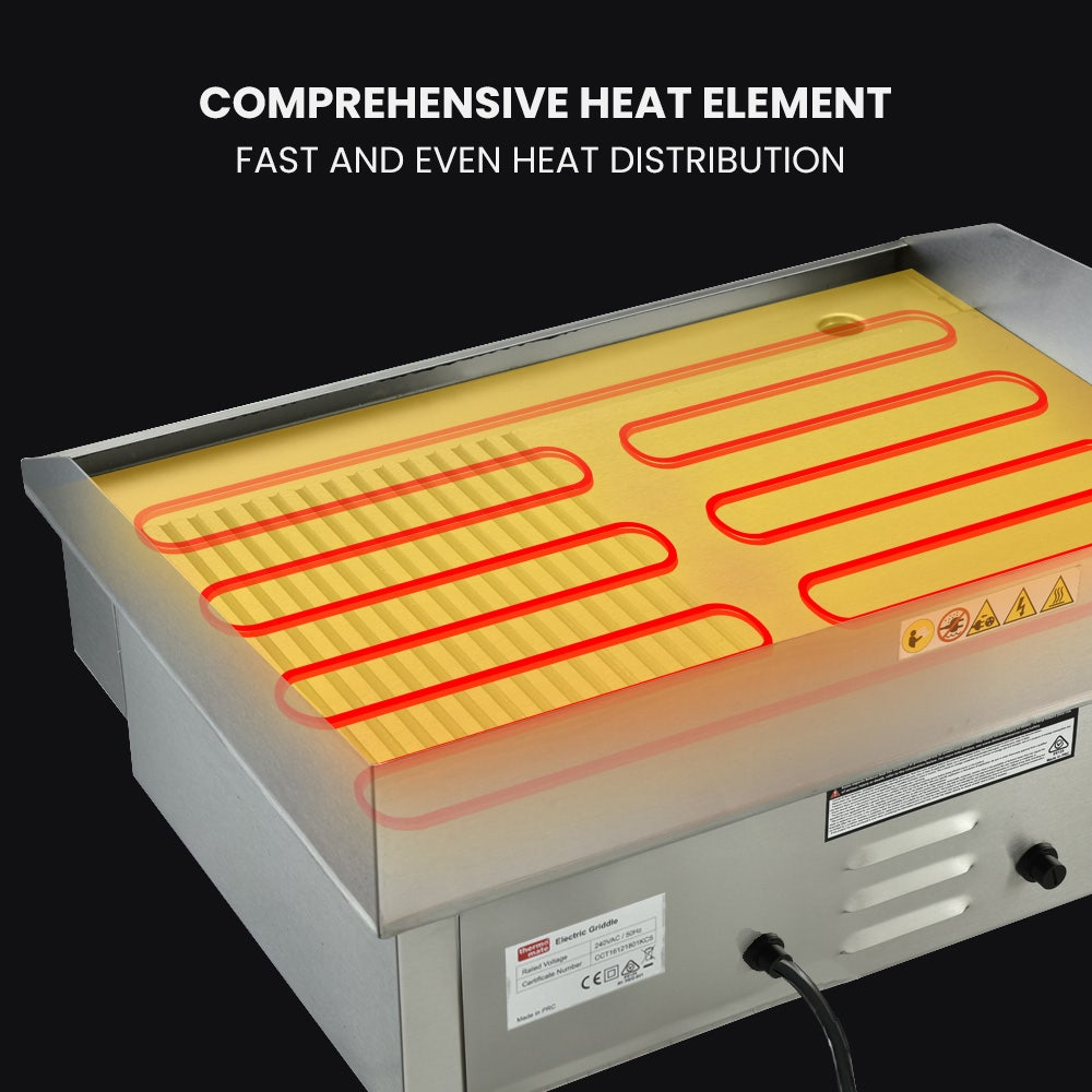 THERMOMATE Commercial Electric Griddle TH-G04, 2400W 55x35cm Half Ribbed Surface โ image 4