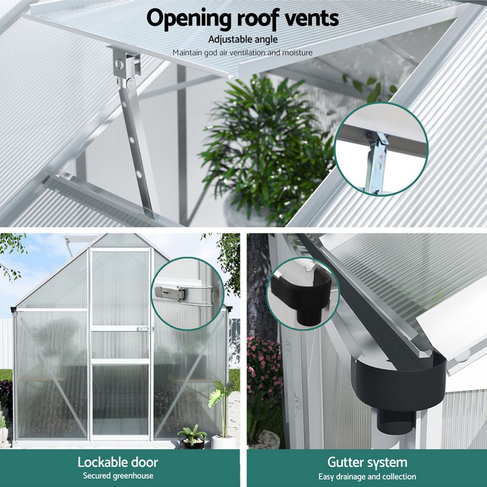 Green Fingers Greenhouse Aluminium Polycarbonate Premium Garden Storage Shed 3.1Mx1.9Mx2.0M — image 6