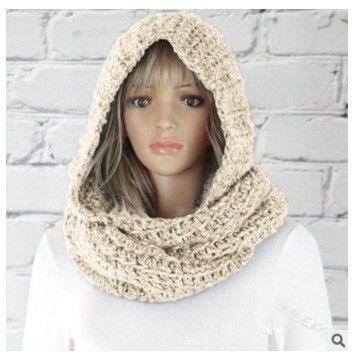 Women Winter Hooded Knit Scarf - Warm Solid Color Cape Scarf Wrap with Hood - Soft Acrylic Winter Neck Warmer for Cold Weather - Gray — image 5