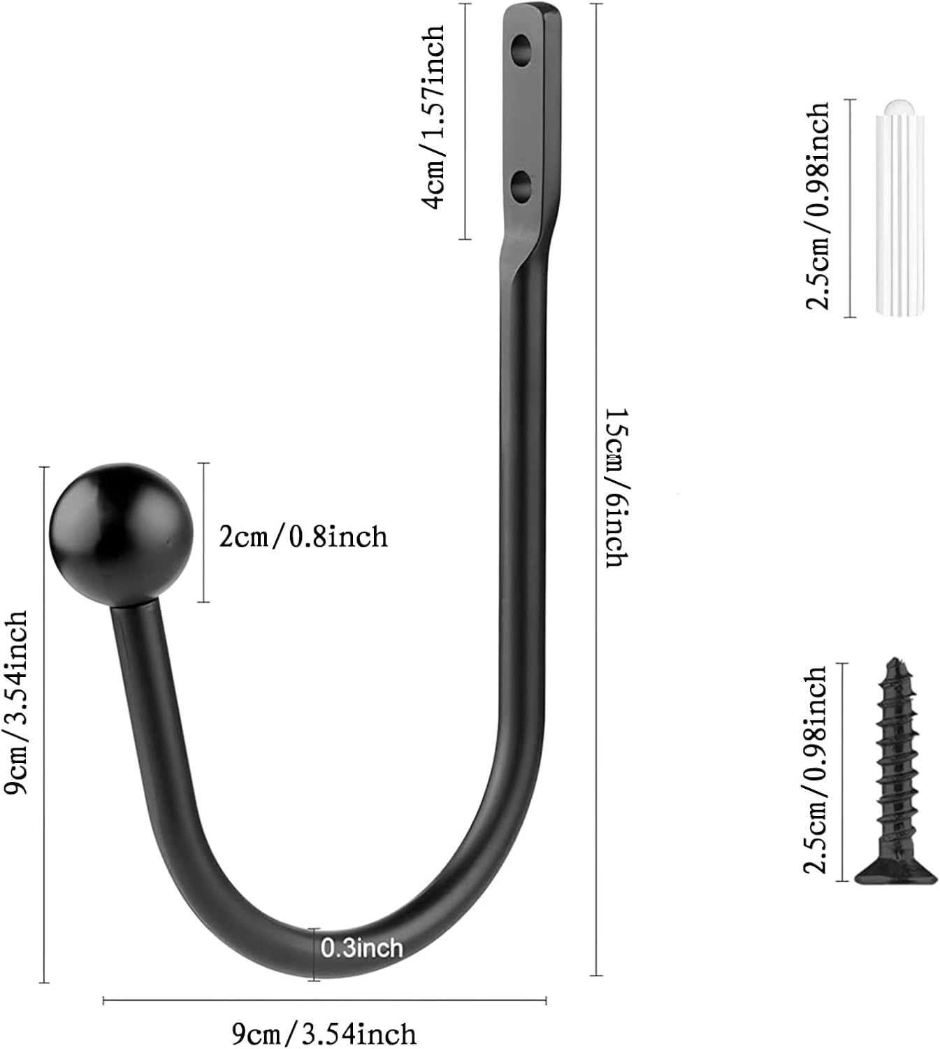 6 Pcs Curtain Holdbacks Curtain Tiebacks, U Shaped Curtain Hooks Wall Mount Window Curtain Holder (Black) โ image 2