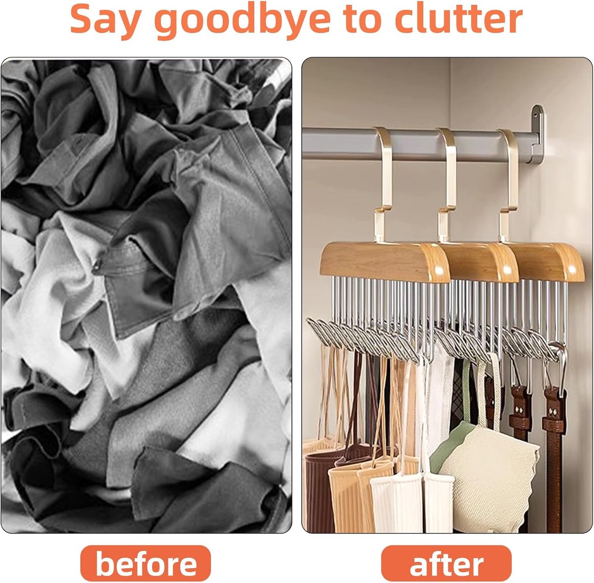 2 pieces - Clothes hanger - belt holders - scarf rack - bra holders - tie hangers for the closet - wooden bra hangers - with 8 hooks - 360° rotatable tank top — image 5