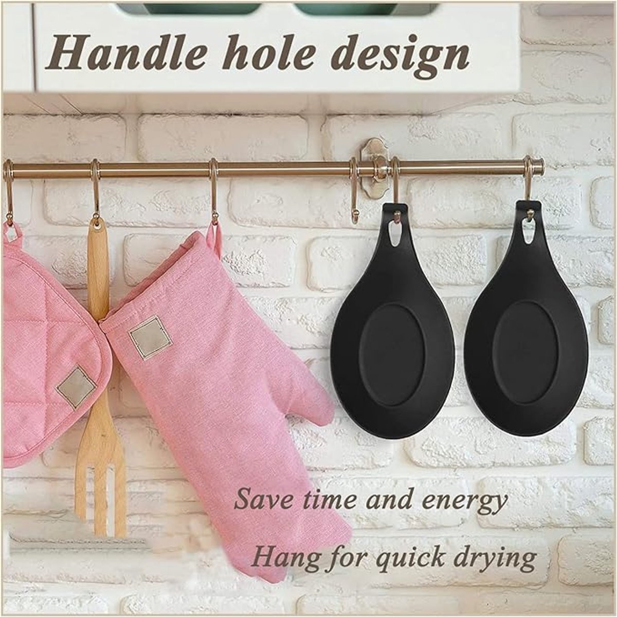 2 Pieces Matte Black Spoon Holder - Kitchen Home Spoon Holder - Silicone Spoon Holder - for kitchen, home, dining room, cutlery storage - Dishwasher safe — image 5